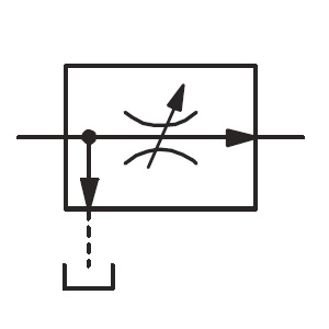 Símbolo de válvula reguladora de caudal de 3 vias compensada